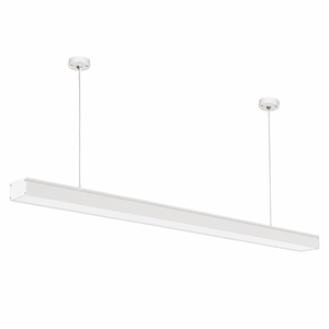 Sleek 36W CCT Linear LED Pendant in matt white, suspended from the ceiling with two cables.