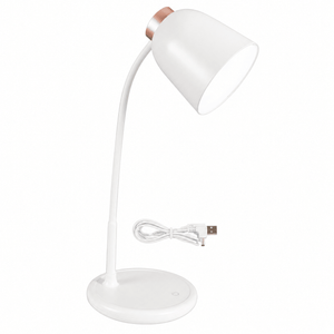 White desk lamp with USB cable on a white background