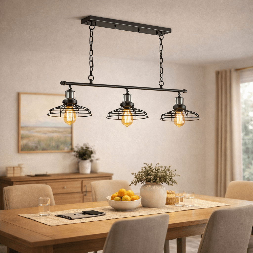 3 Light Black/Chrome Grid Pendant