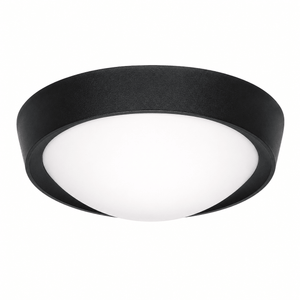 Black ceiling light fixture with white interior on a white background