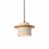 Pendant light with wooden and terracotta design on a white background