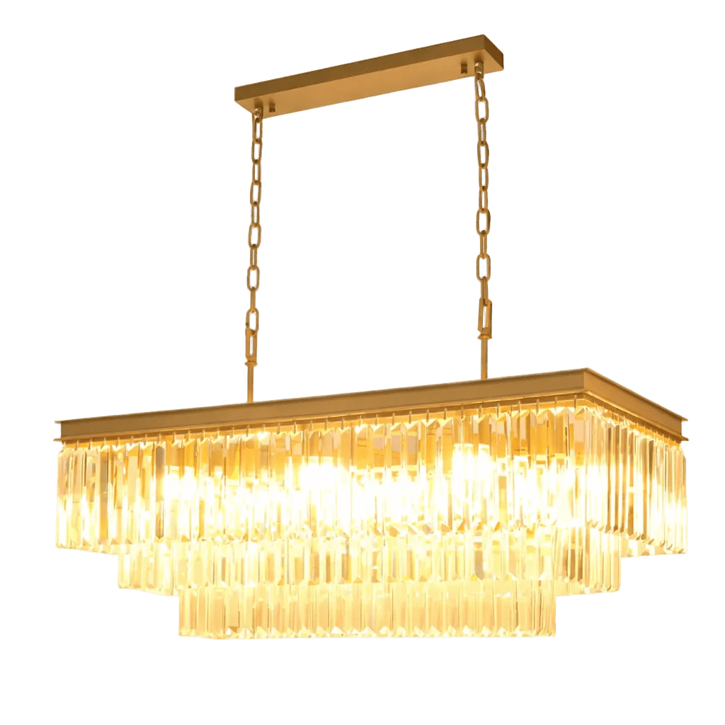 230V 40W E14 Crystal Rectangular Chandelier - Satin Gold