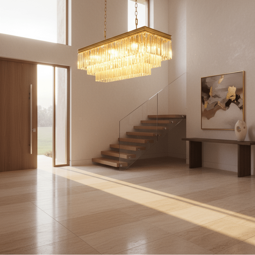 Angela Rectangular Gold Crystal Chandelier