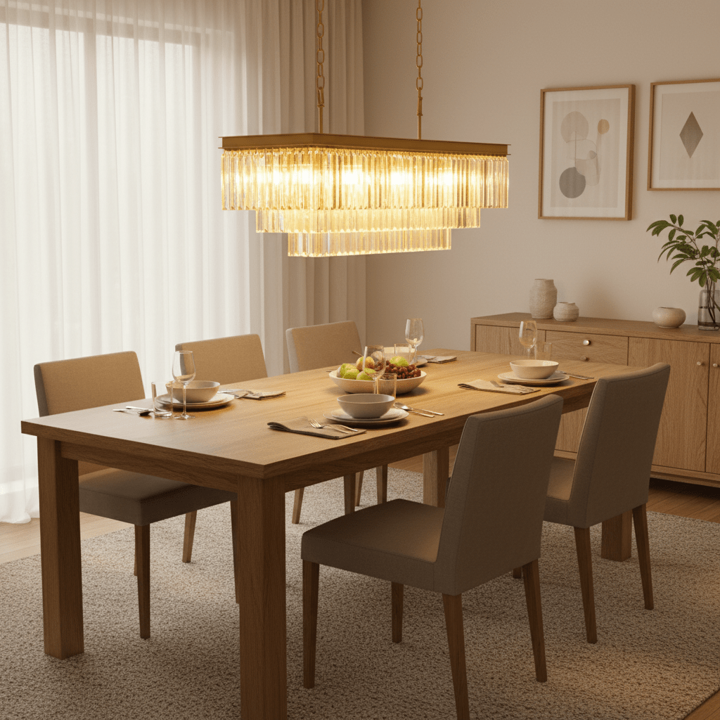 Angela Rectangular Gold Crystal Chandelier