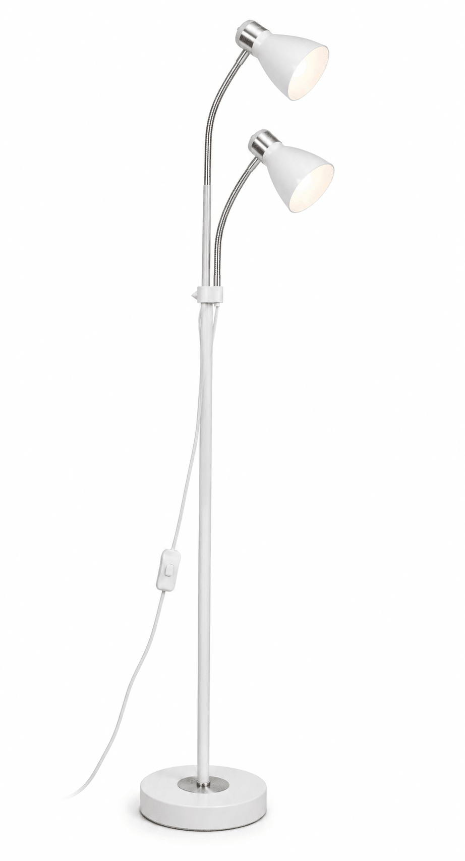 White & Chrome Floor Lamp with Gooseneck Arms