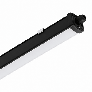Riga LED Linear High Output IP65 in black, showcasing a sleek design with a polycarbonate body.