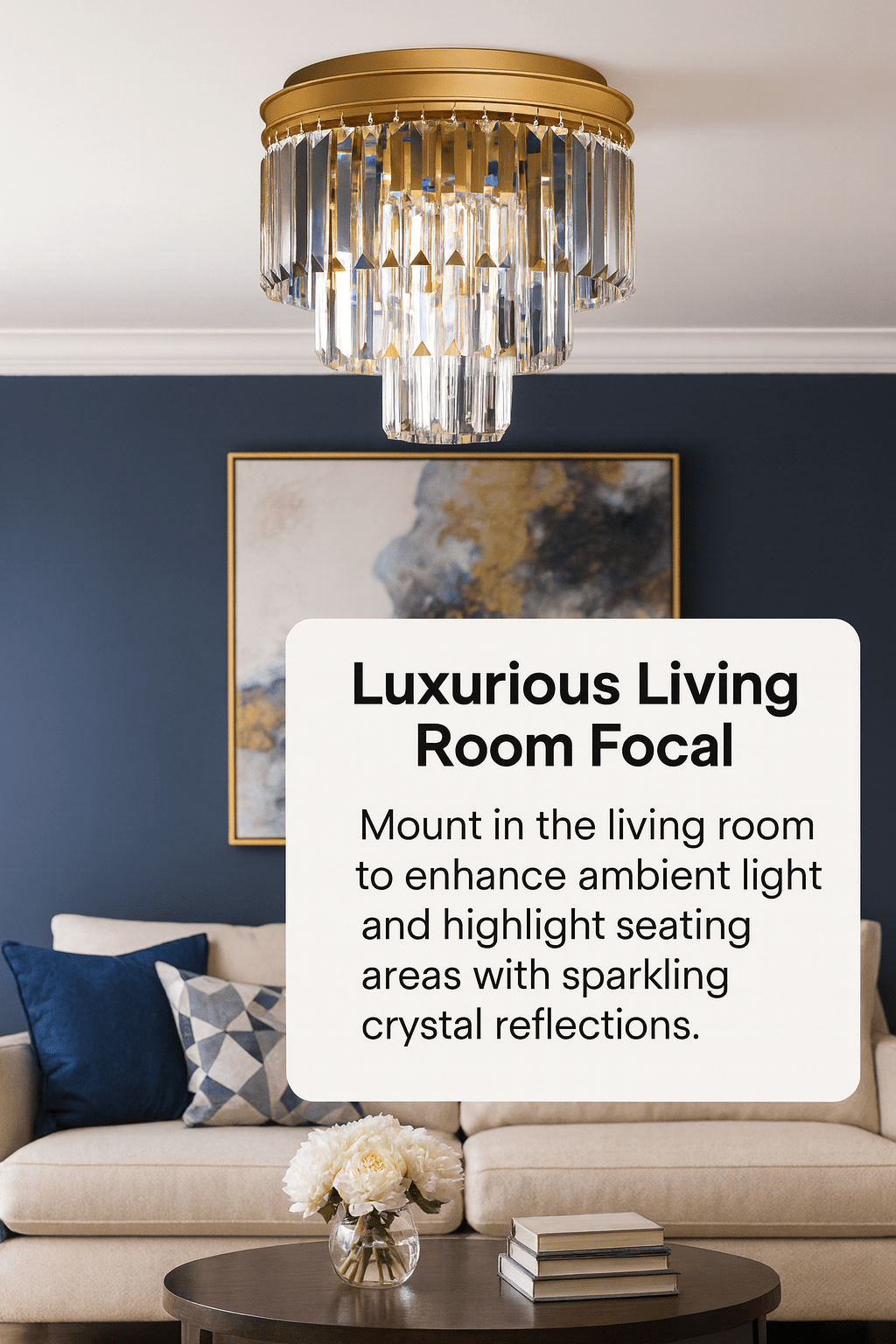 Satin Gold with Clear Crystals Ceiling Light