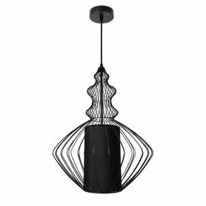 Tokyo 2 Black Wire Frame Pendant Light featuring a bold black metal frame and soft fabric diffuser.