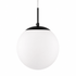 Spherical pendant light with black fixture on a white background