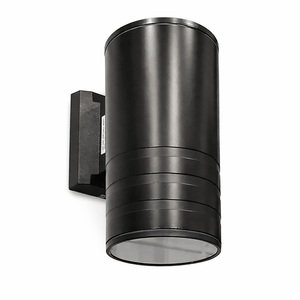 Black outdoor wall light fixture on a white background