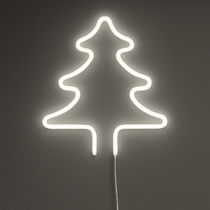 Cool White LED Neon Strip shaped as a Christmas tree on a dark wall, showcasing flexibility and design.