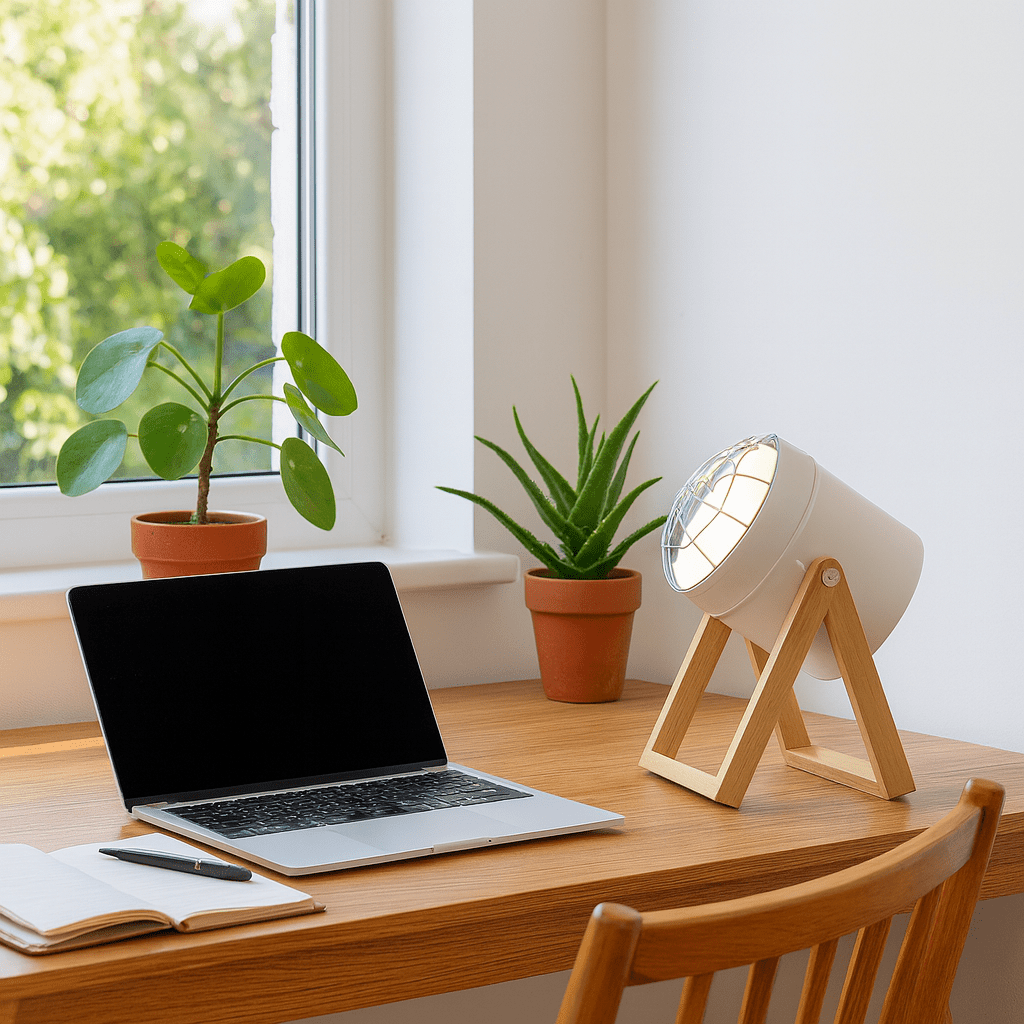 White Polished Chrome, Metal and Wood Table Lamp
