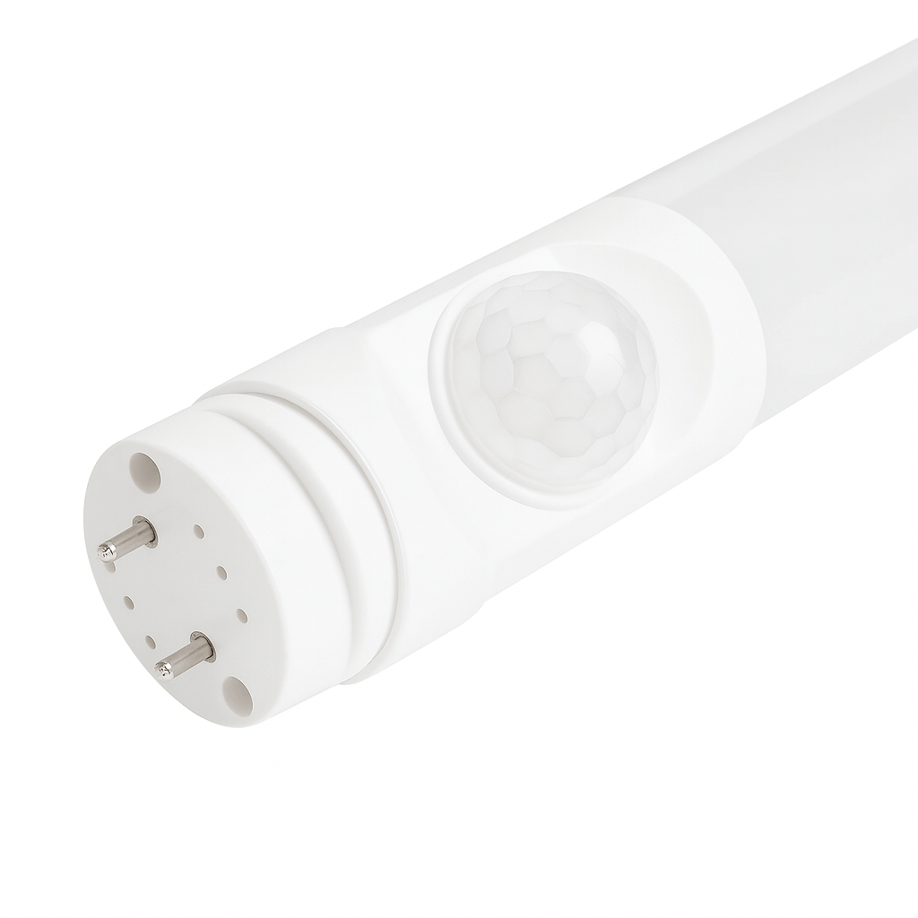 Motion sensor LED bulb in a hallway and staircase setting, automatic light for safer movement at night, 800x800 realistic South African home composition