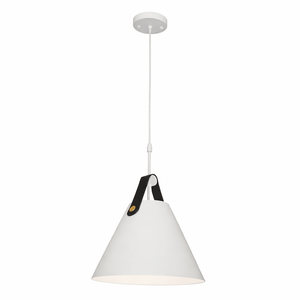 White pendant lamp with black accent on a white background