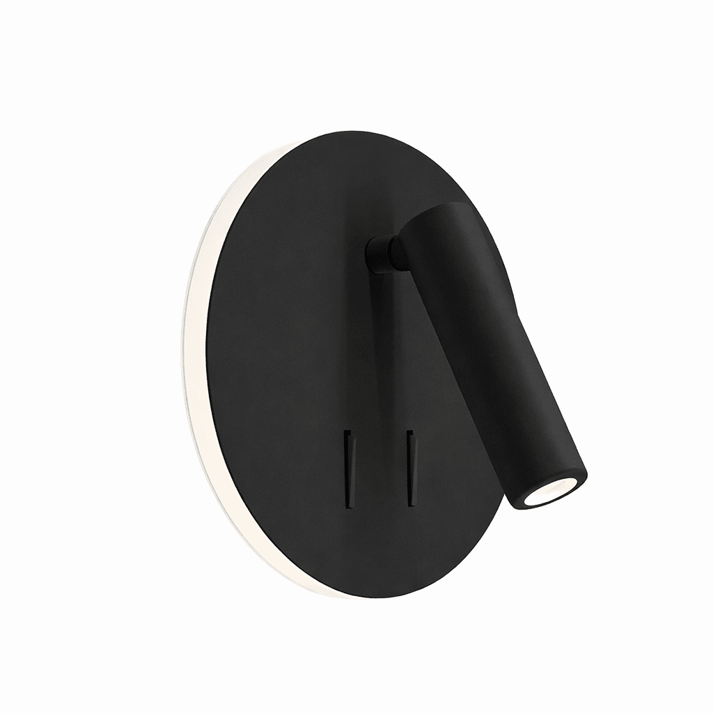 Black wall light fixture on a white background