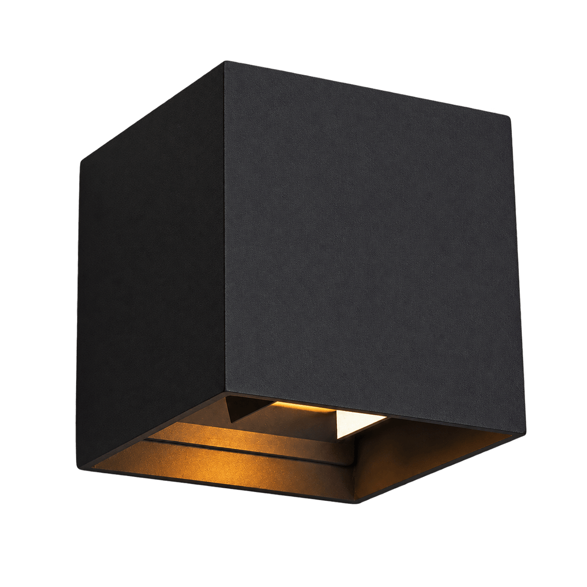 Black 6W adjustable-beam LED wall light with up and down light apertures, on a transparent background.