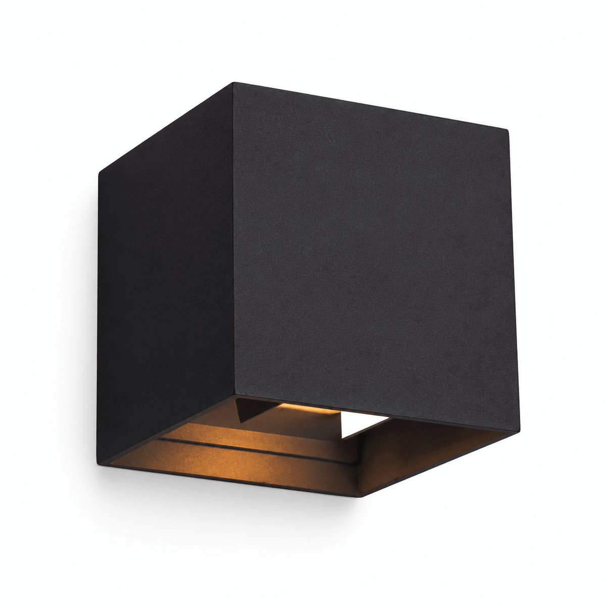 Black 6W adjustable-beam LED wall light with up and down light apertures on a white background.