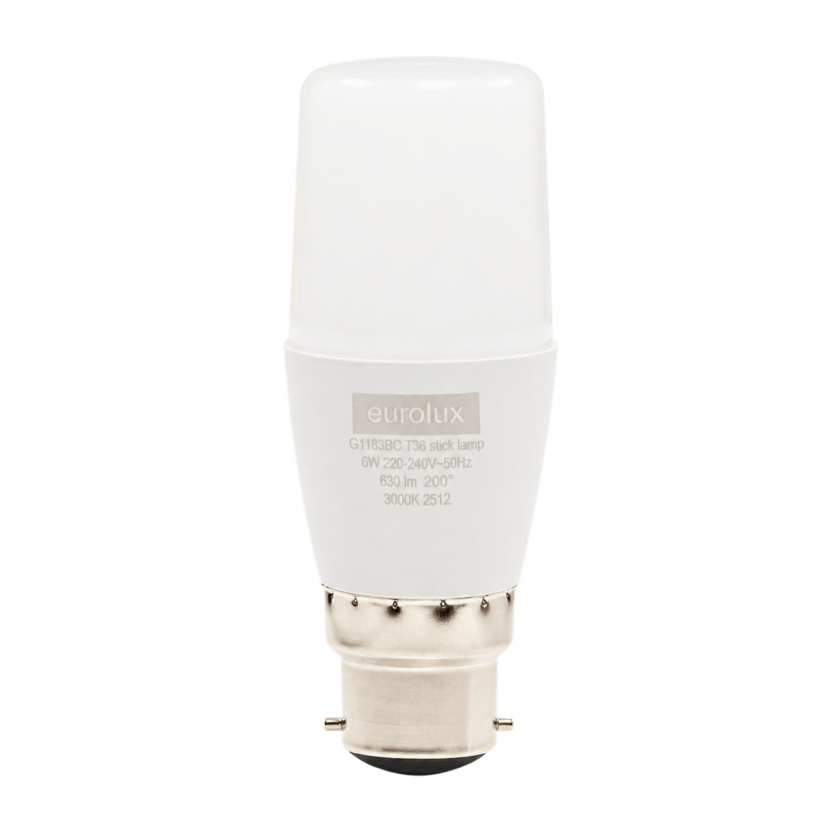 6W White Stick LED Bulb – B22, 3000K Warm White, transparent background