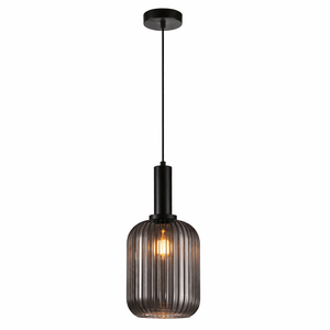 Athina Smoke Cut Glass Pendant Light with a black mount and smoked glass shade, showcasing a modern design.