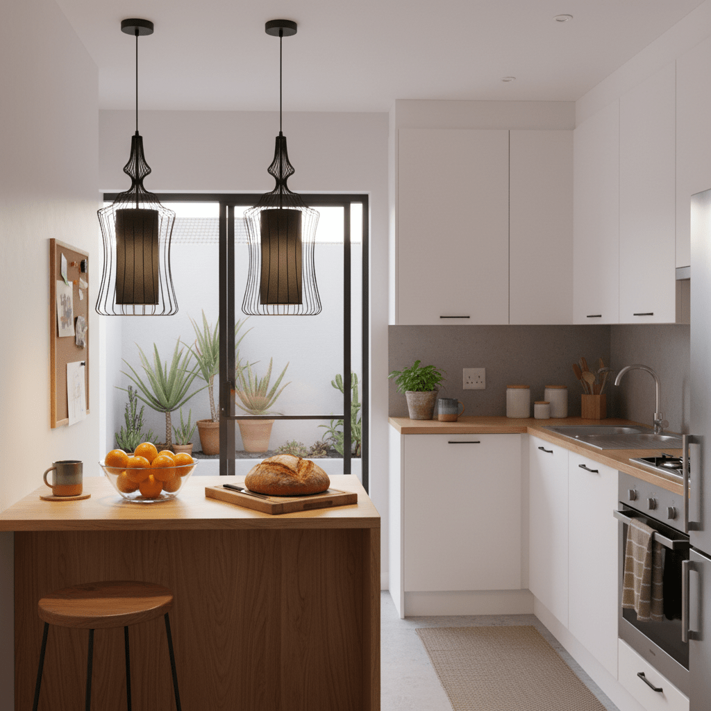 Black pendant lamp with cage-like design on a white background