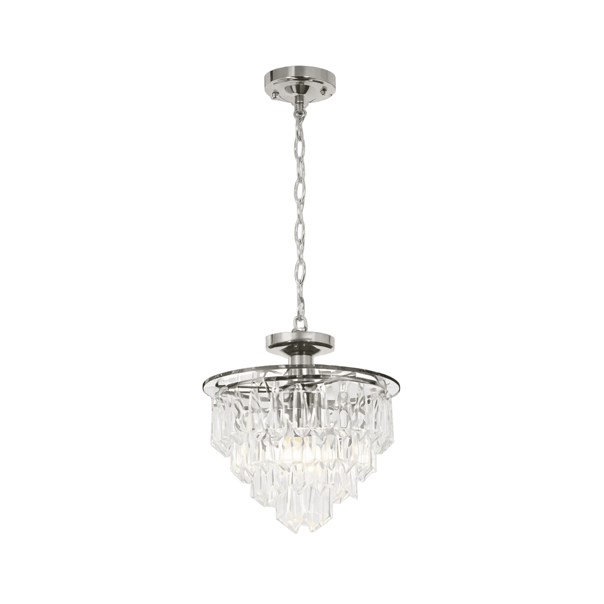 Polished Chrome Pendant with Clear Acrylic Crystals PEN334 — transparent background, 1254 × 1254