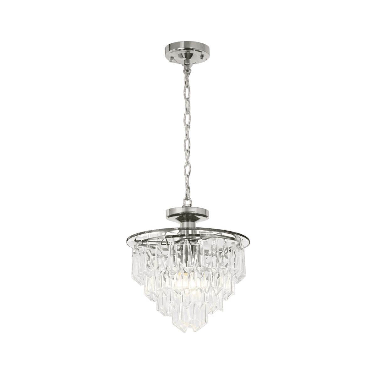 Polished Chrome Pendant with Clear Acrylic Crystals PEN334 — white background, 1254 × 1254
