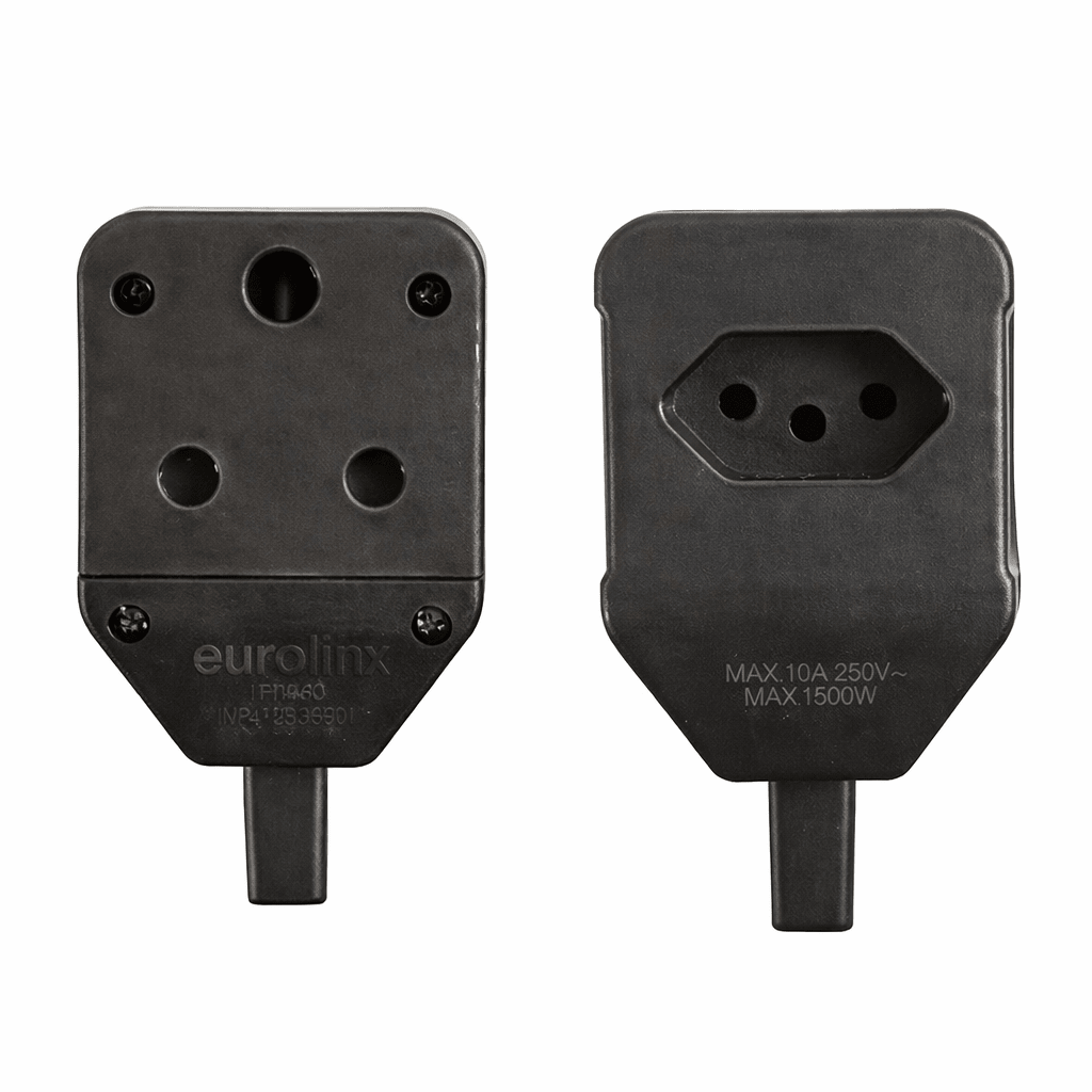 Two black Eurolinx power adapters on a white background