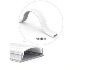 Close-up of A6 bendable LED extrusion with frosted cover, showcasing its flexibility and design.