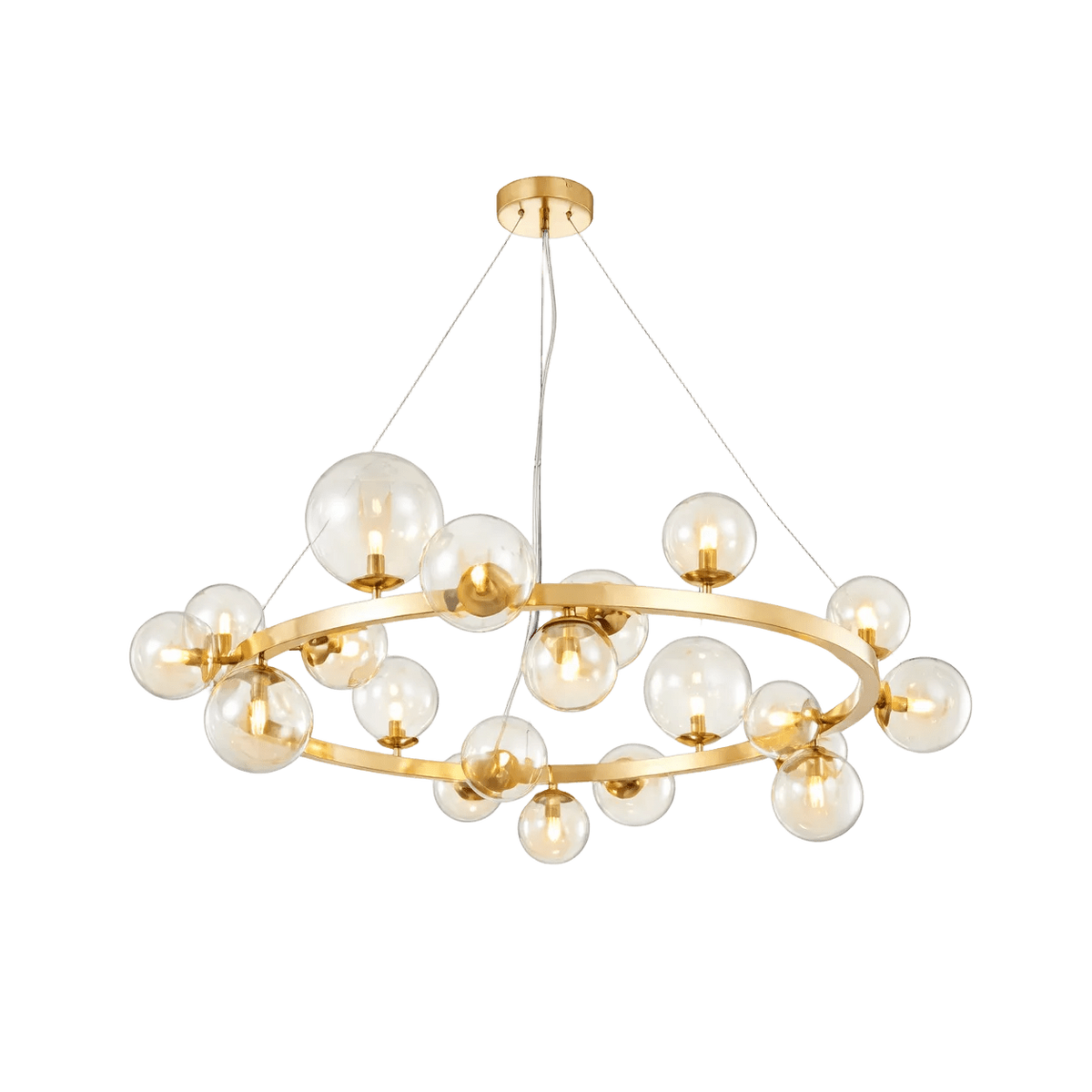 230V 3.5W G9 LED Round Bubble Glass Pendant (Option 1 Display) - French Gold with Cognac Glass — transparent background, 1254 × 1254