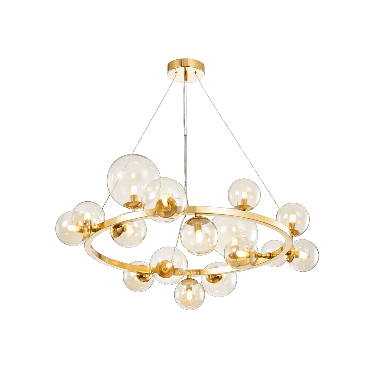 230V 3.5W G9 LED Round Bubble Glass Pendant (Option 1 Display) - French Gold with Cognac Glass — transparent background, 1254 × 1254