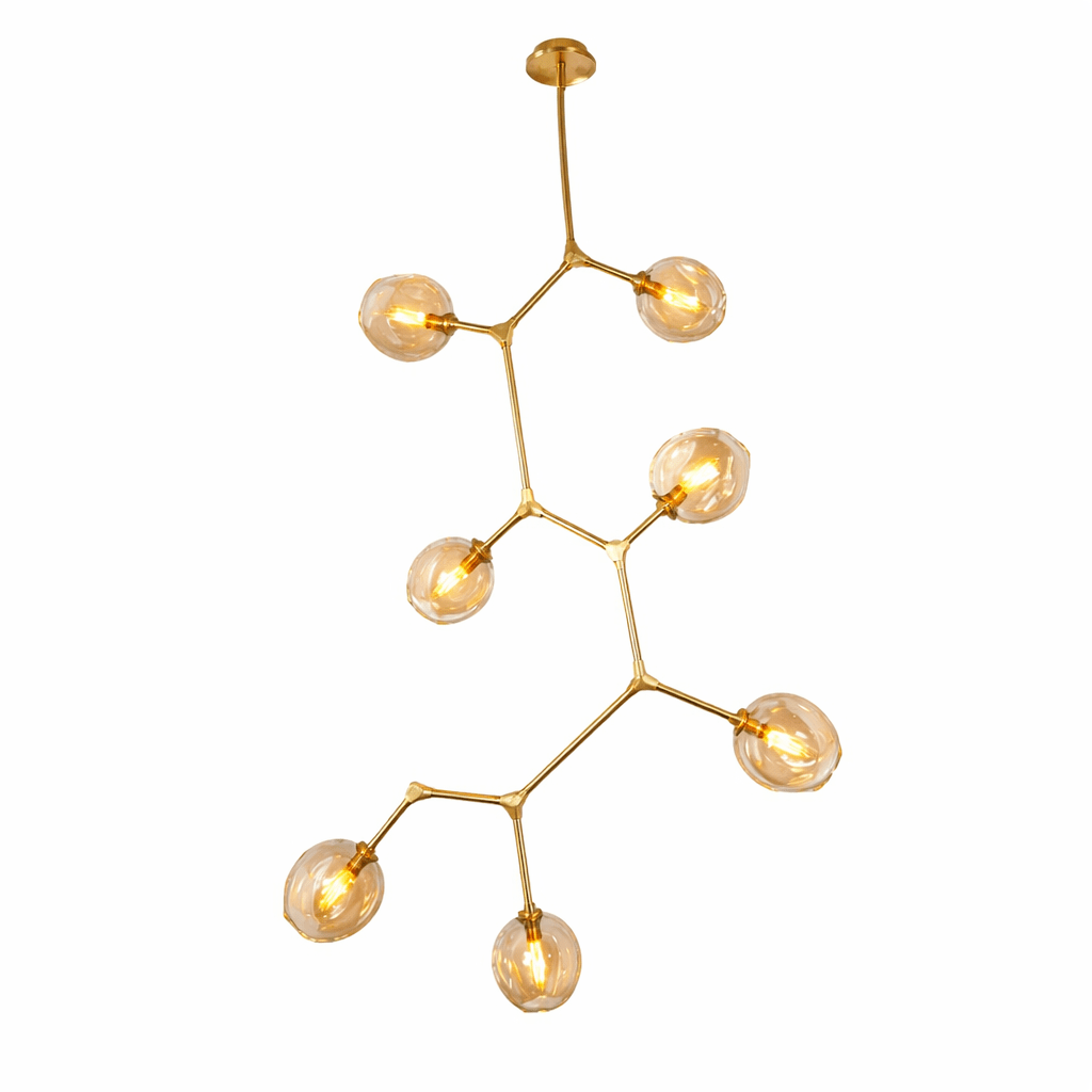 Gold ceiling light fixture with multiple bulbs on a white background