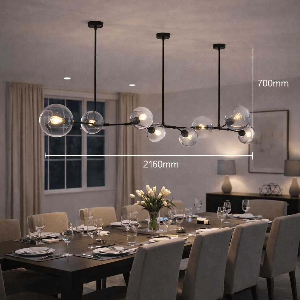 Black 8 Light Molecule Horizontal Pendant Light