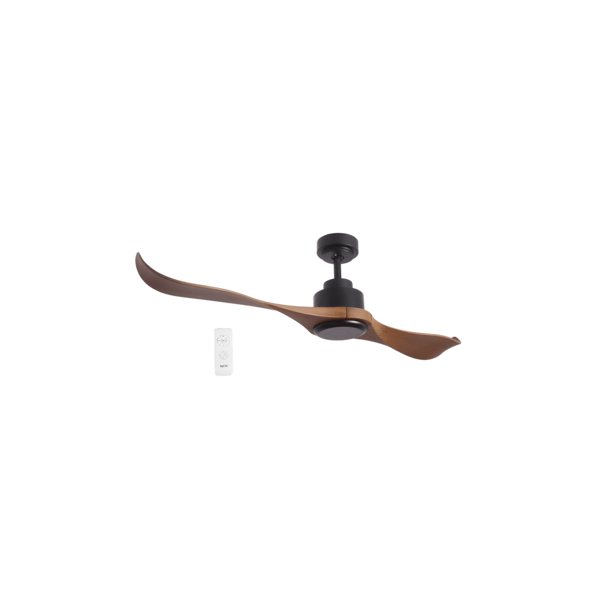 Ceiling Fan - 2 Blade Matt Black Body / Wood Finish Blades — transparent background, 1254 × 1254