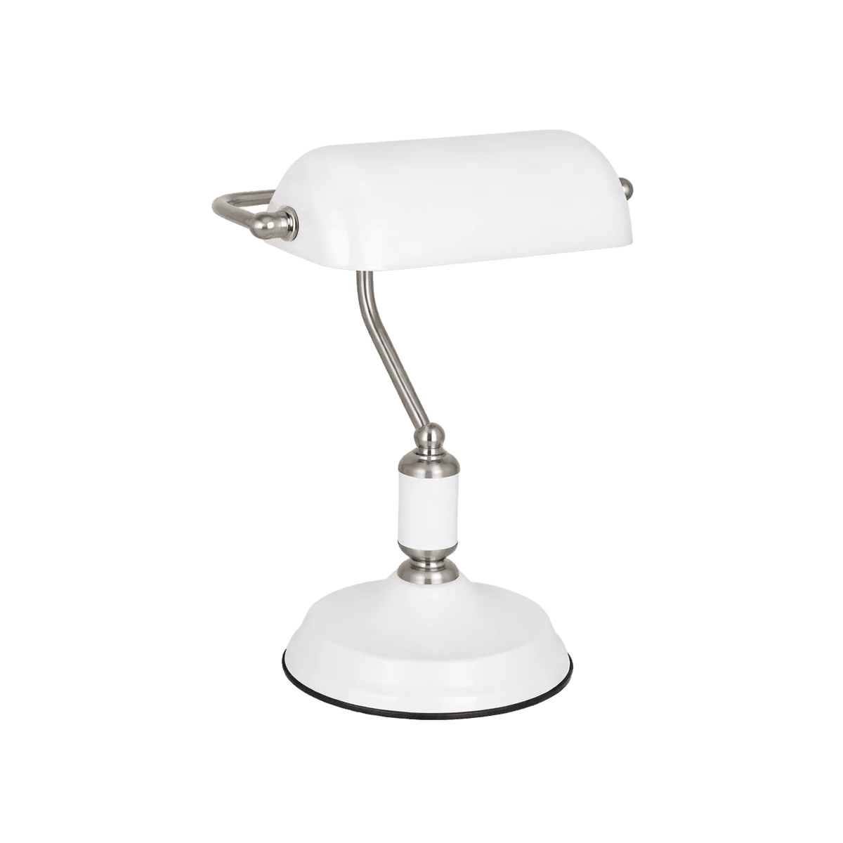 Bankers Table Lamp White & Satin Nickel — transparent background, 1254 × 1254