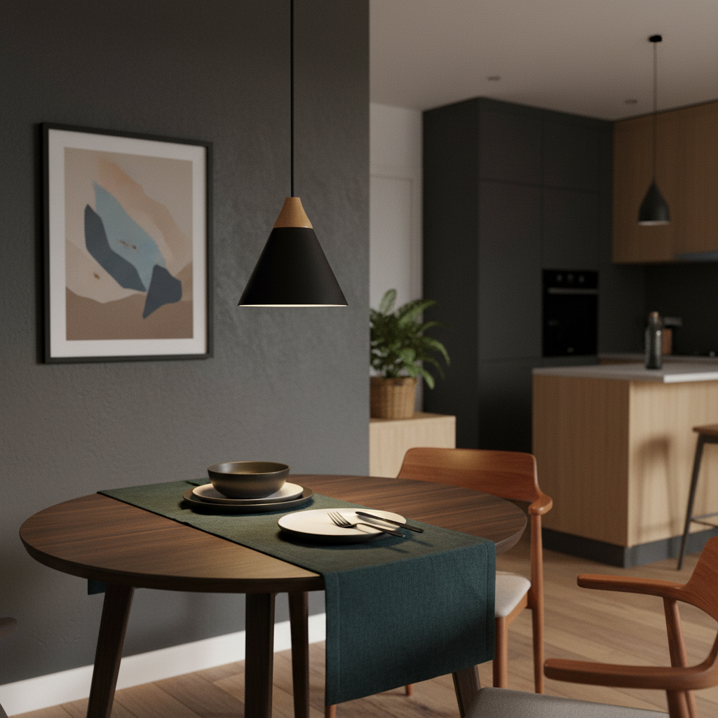 Pendant - Black & Wood 220mm