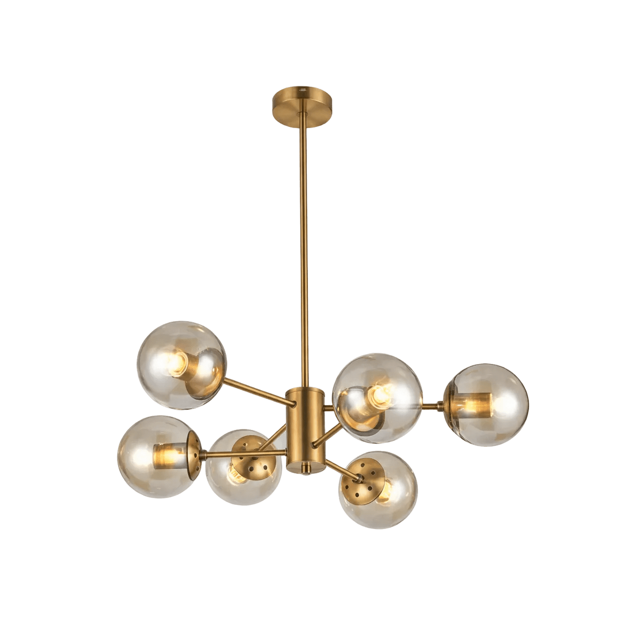 Gold & Amber Glass 6 Light Pendant — transparent background, 1254 × 1254