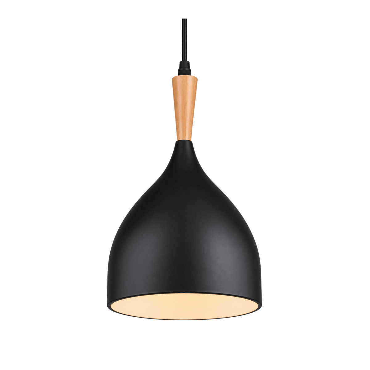 Pendant - Black & Wood 170mm — transparent background, 1254 × 1254
