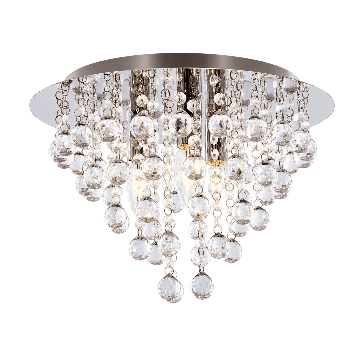 Polished Chrome Ceiling Fitting with Clear Acrylic Crystals — transparent background, 1254 × 1254
