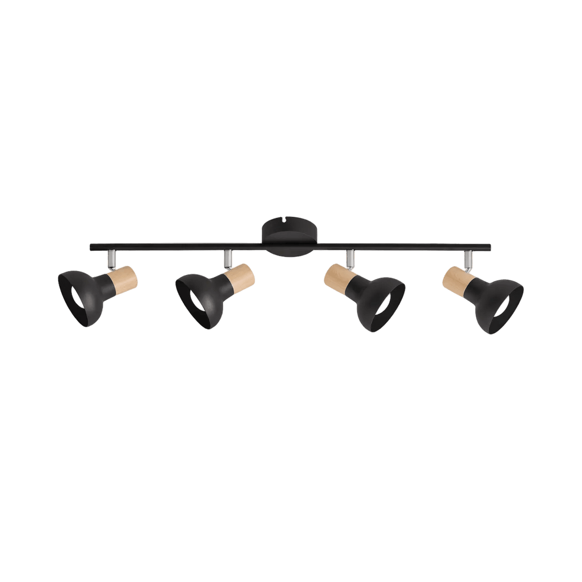 4 Light Black Metal with Wood Finish & Polished Chrome Spotlight — transparent background, 1254 × 1254