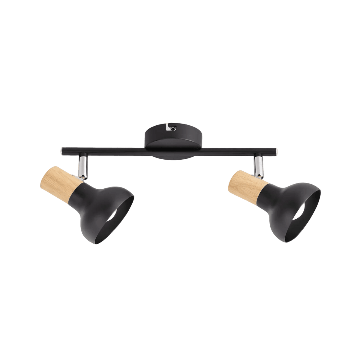 2 Light Black Metal with Wood Finish & Polished Chrome Spotlight — transparent background, 1254 × 1254