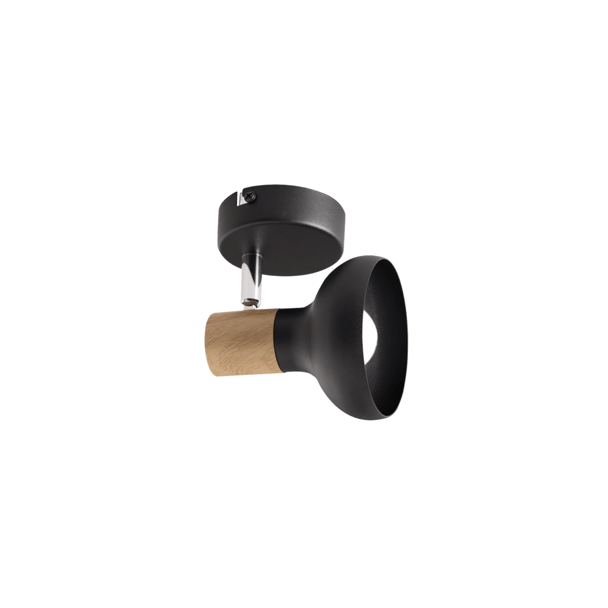 1 Light Black Metal with Wood Finish & Polished Chrome Spotlight — transparent background, 1254 × 1254