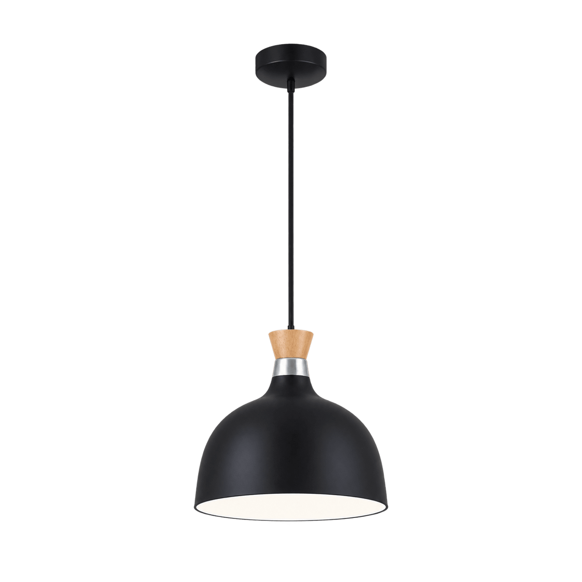 Black Metal & Wood Pendant PEN559 — transparent background, 1254 × 1254