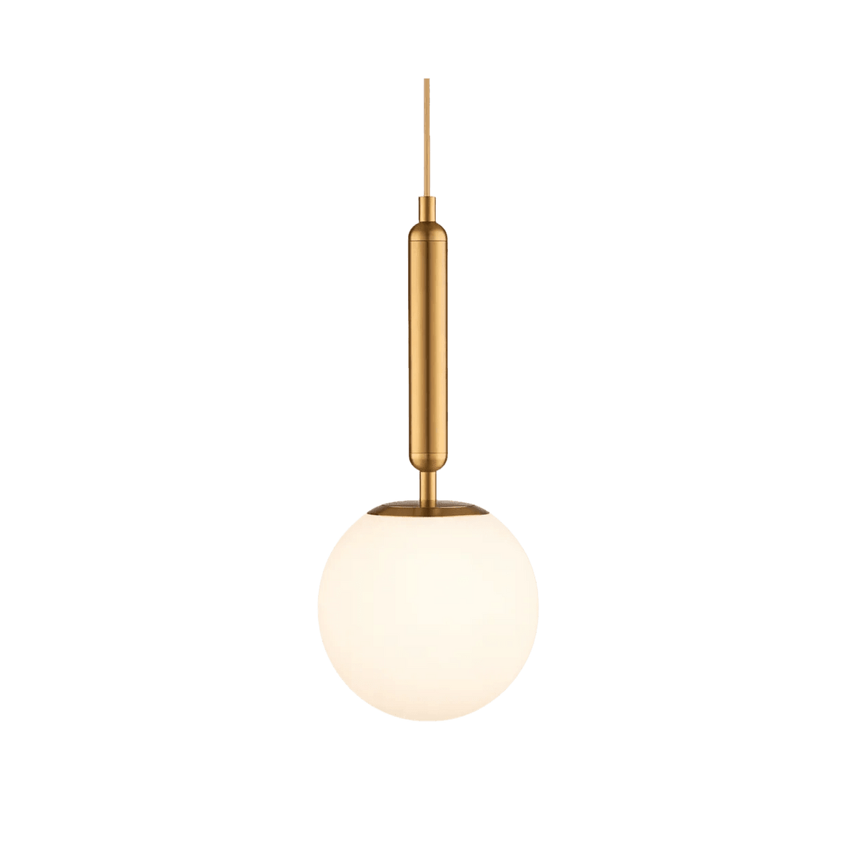 Fizz Pop Frosted White Glass & Antique Brass Pendant — transparent background, 1254 × 1254