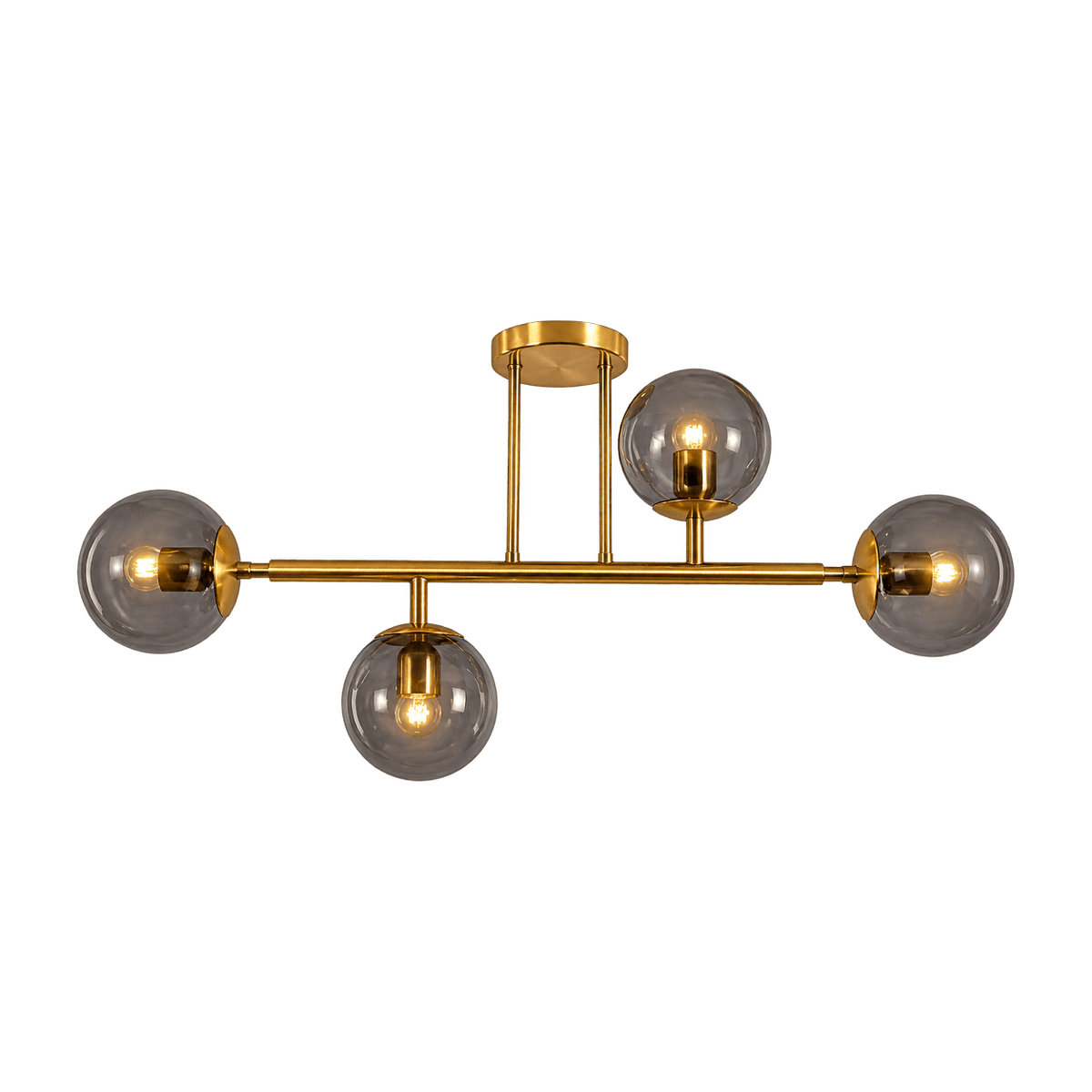 Satin Gold Metal Ceiling Fitting with Smoke Colour Glass — transparent background, 1254 × 1254