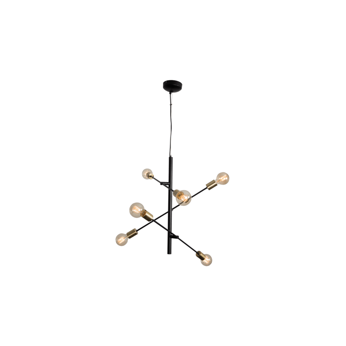 Black & Gold 6 Light Metal Pendant with Adjustable Arms — transparent background, 1254 × 1254