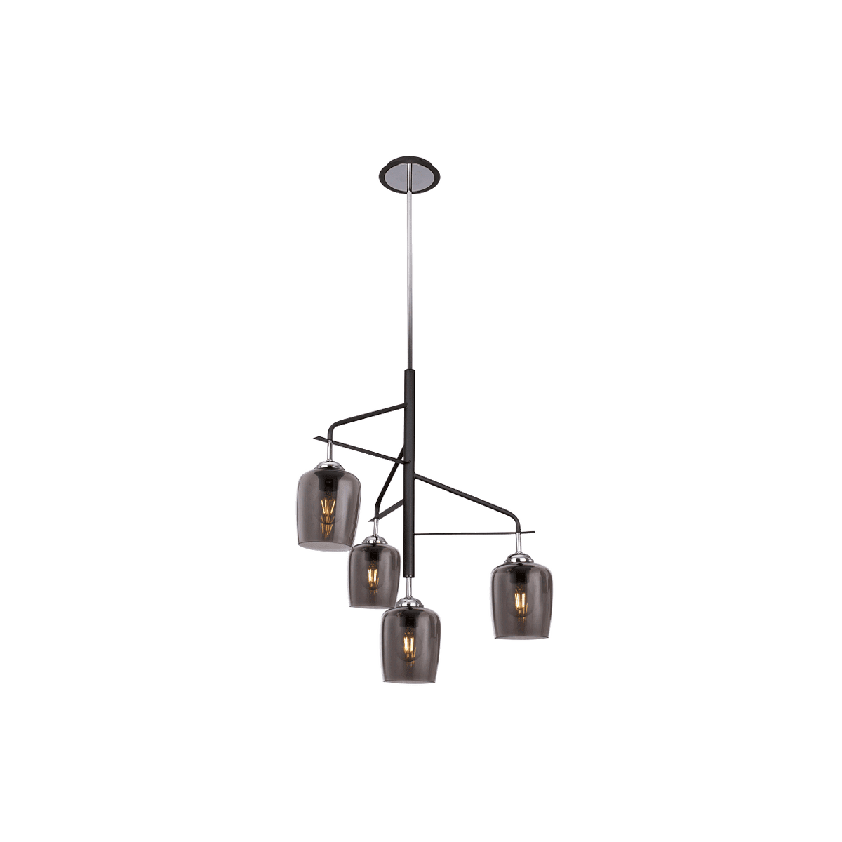 Polished Chrome Chandelier with Metal & Smoke Colour Glass — transparent background, 1254 × 1254