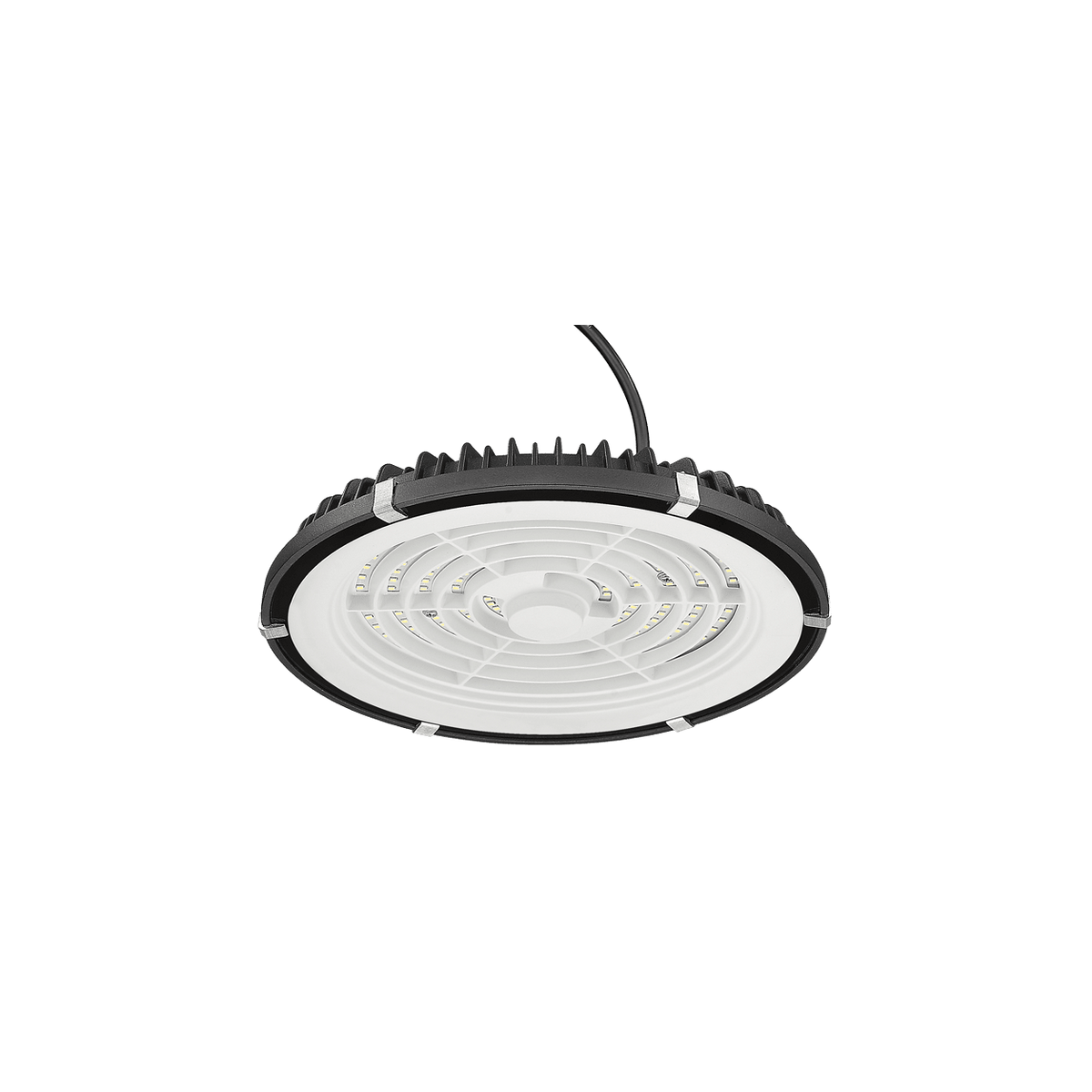 150W Aluminium & Tempered Glass UFO LED High-Bay IP65 — transparent background, 1254 × 1254