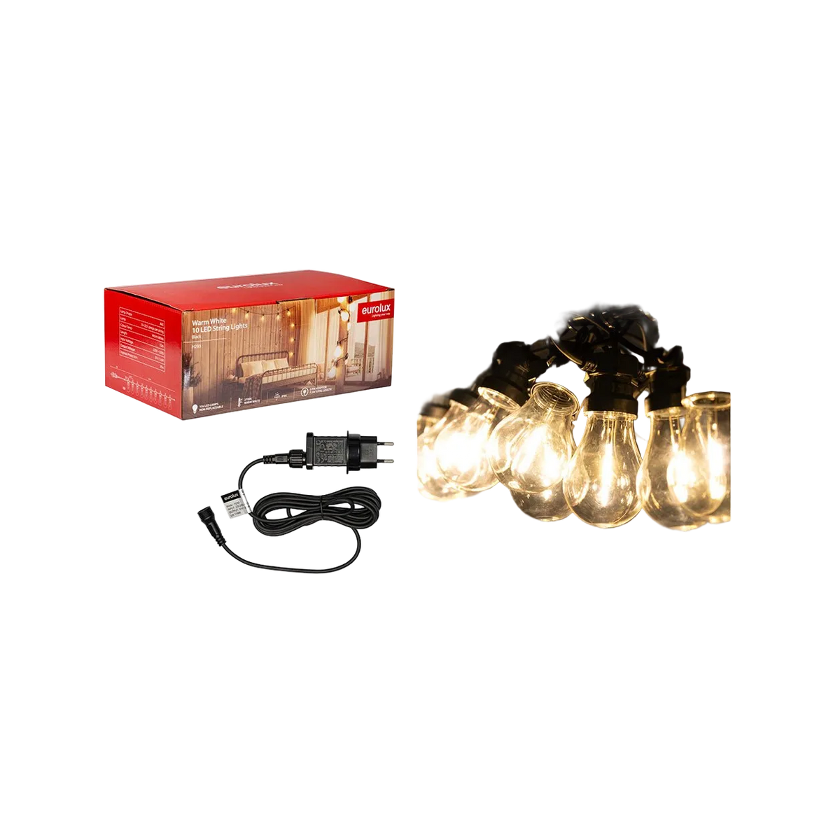 LED String Lights 10 Piece Warm White — transparent background, 1254 × 1254