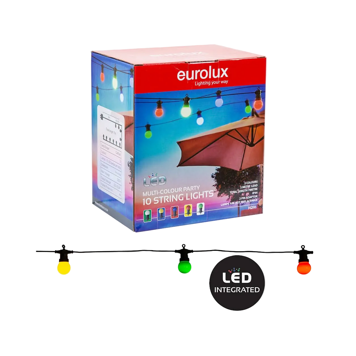 LED String Lights 10 Piece Opaque Colours — transparent background, 1254 × 1254