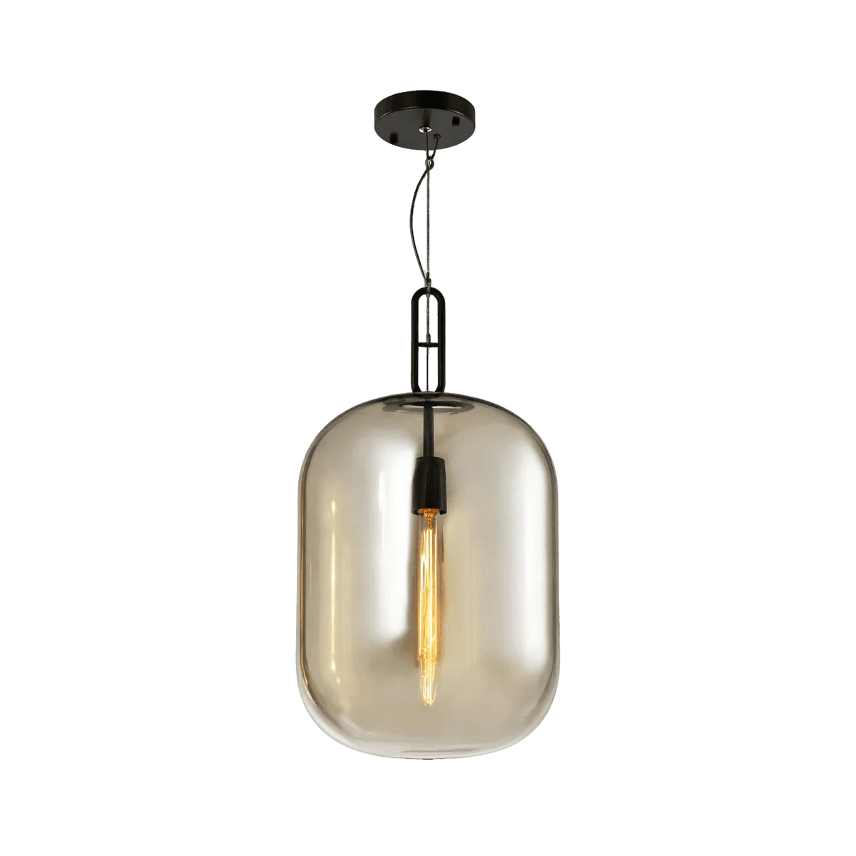 Metal Pendant with Cognac Colour Glass — transparent background, 1254 × 1254